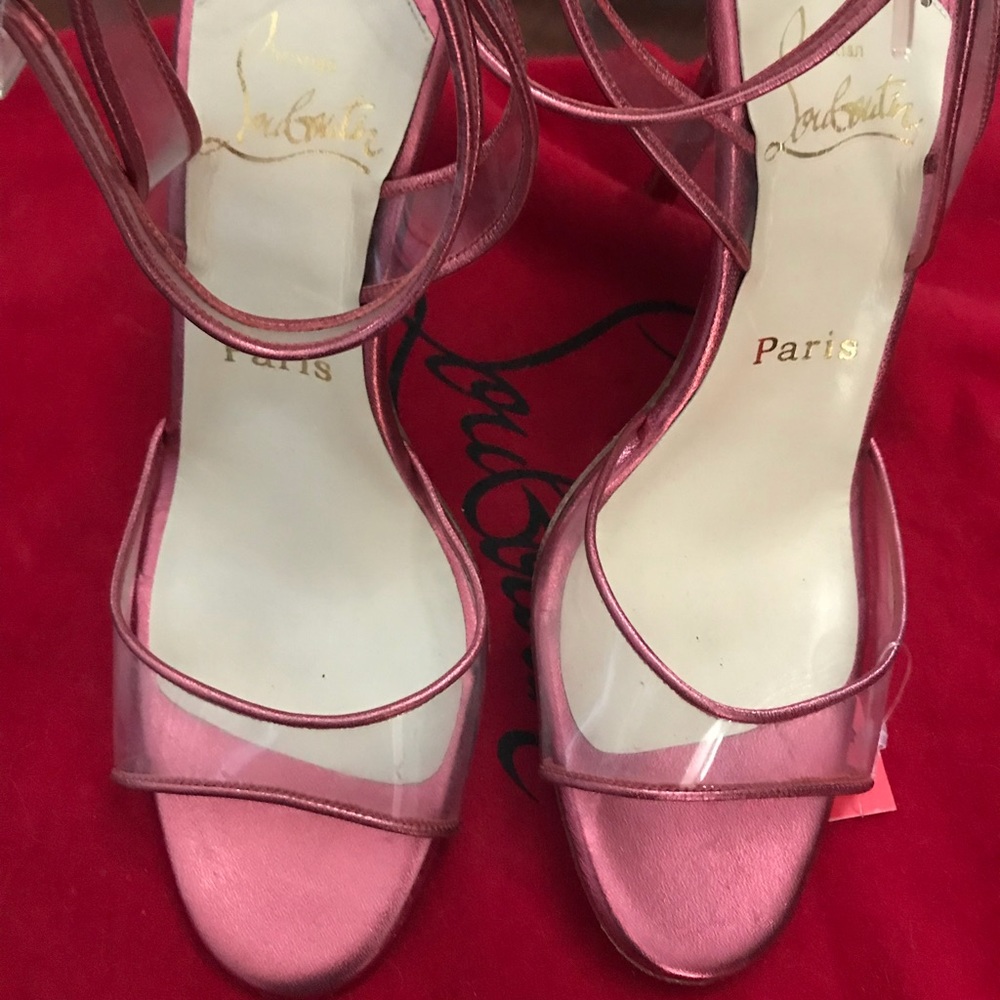 Christian Louboutin clear & pink ankle strap shoes